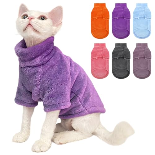 SUNFURA Sphynx Rollkragenpullover für Katzen, Katzen-Pyjama nur für Katzen, Kätzchen-Fleecepullover mit Ärmeln, warmer Jumpsuit für kaltes Wetter, Dunkelviolett, Größe L von SUNFURA