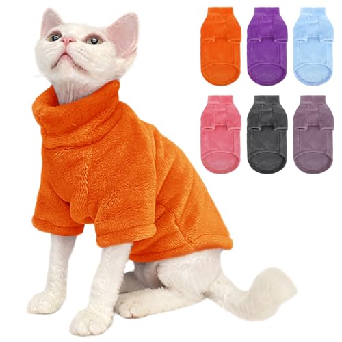 SUNFURA Sphynx Rollkragenpullover für Katzen, Katzen-Pyjama nur für Katzen, Kätzchen-Fleecepullover mit Ärmeln, warmer Jumpsuit für kaltes Wetter, Orange, Größe L von SUNFURA