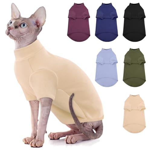 SUNFURA Sphynx Rollkragenpullover für Katzen, haarloser Katzenpullover mit Ärmeln, warmer und weicher Kätzchenpullover, Fleece, Winter-Pyjama, Overall für Welpen, Katzen, Hellgelb, L von SUNFURA