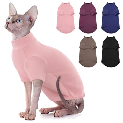 SUNFURA Sphynx Rollkragenpullover für Katzen, haarloser Katzenpullover mit Ärmeln, warmer und weicher Kätzchenpullover, Fleece, Winter-Pyjama, Overall für Welpen, Katzen, Rosa, Größe M von SUNFURA