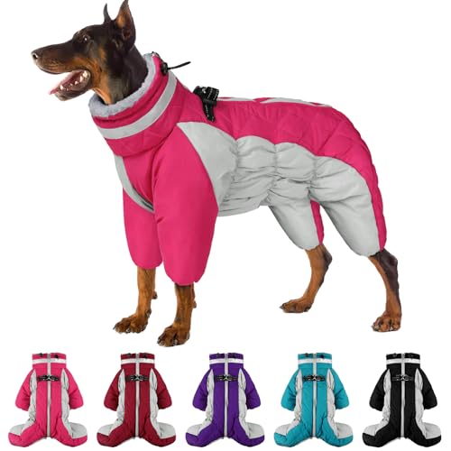 SUNFURA Vierbeiniger Hundemantel, warme Fleece-Hundejacke, reflektierender Rollkragen-Hunde-Wintermantel mit Geschirr, winddicht, wasserdicht, Ganzkörper-Schneeanzug, Schneejacke für kleine, von SUNFURA