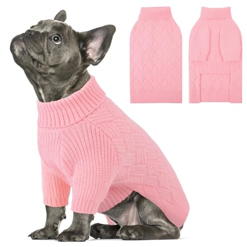 SUNFURA XS Hundepullover, kleine Hundepullover, Strickwaren für den Winter, Katzenpullover, Weihnachtssweatshirt für Yorkie, Chihuahua, warme dicke Rollkragenkleidung für Hunde, Jungen, Mädchen, Rosa, von SUNFURA