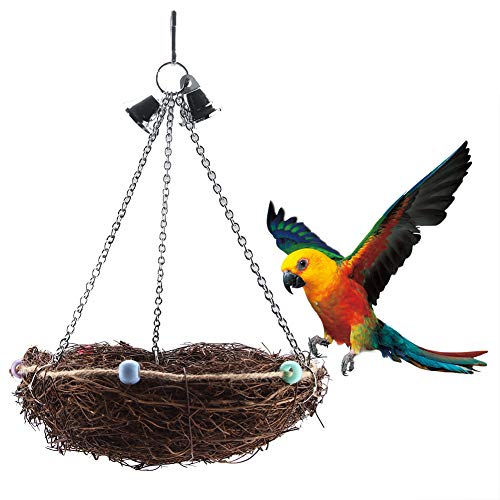 SUNGOOYUE Rattan-Vögel-Papageienschaukelspielzeug mit Glöckchen für Kleine und Mittelgroße Papageien (27 * 20cm) von SUNGOOYUE