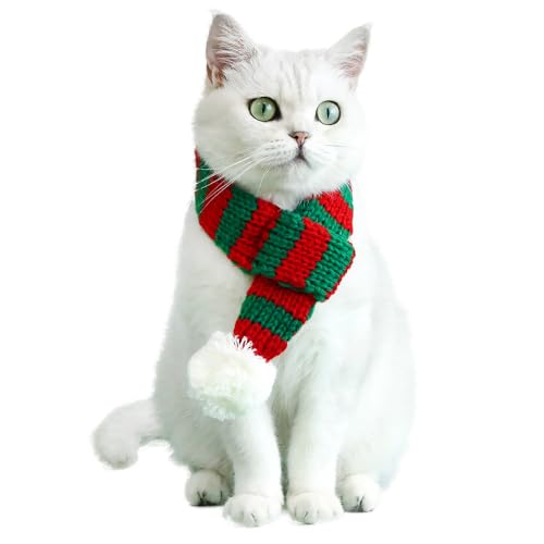 Weihnachtlicher Schal für Hunde und Katzen, Weihnachtsmann, gestrickter Schal, Haustier-Winter-Halswärmer, Kostüm (rot, grün) von SUNNEE