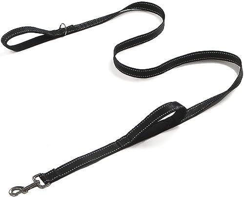 SUNNQ Strapazierfähige Hundeleine für mittelgroße bis große Hunde mit zwei gepolsterten Griffen, 1,8 m, Doppelgriff-Hundeleine (schwarz, 1,8 m x 2,5 cm breit) von SUNNQ