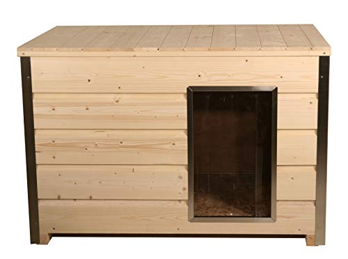 SUNNYDOGS Holz-Hundehütte mit 30 mm Isolierung und Flachdach, Eingang Längsseite von SUNNYDOGS