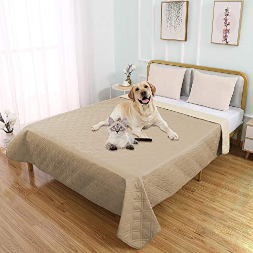 SUNNYTEX Wasserdichte Hundebett-Abdeckung, Haustierdecke für Couch, Sofa, Anti-Rutsch-Möbelwinkel, 208,539 cm, Beige von SUNNYTEX