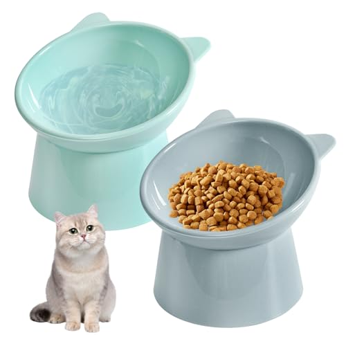 2-in-1 Katze Futternapf und Wassernapf Set, Katzennapf 2er Set, Katzennapf Erhöht mit Ständer, Futternapf Katze, Anti-Erbrechen Katzen Futternapf, Katzenfutternapf für Katzen und Kleine Hunde von SUNOYA