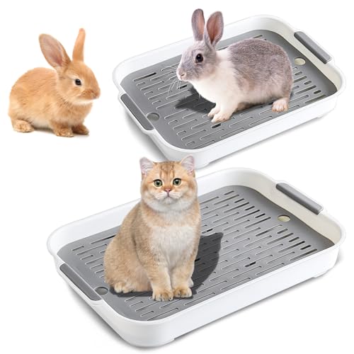 2 Stück Katzentoilette mit Reinigungssieb, Schalentoilette Ohne Deckel, Litter Box Katzenklo, Kaninchenkäfig Toilette, Kaninchentoilette, Tablett für Kaninchen, Meerschweinchen, Chinchillas, Frettchen von SUNOYA