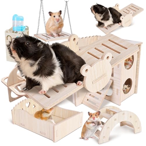 8 Stück DIY Hamster Spielzeug Aus Holz, Spielzeug Für Hamster Aus Holz, Hamster Kauspielzeug Aus Holz Mit Trinkbrunnen, Hamster Haus Aus Holz, Meerschweinchen Spielzeug, Für Rennmäuse Zwerghamster von SUNOYA