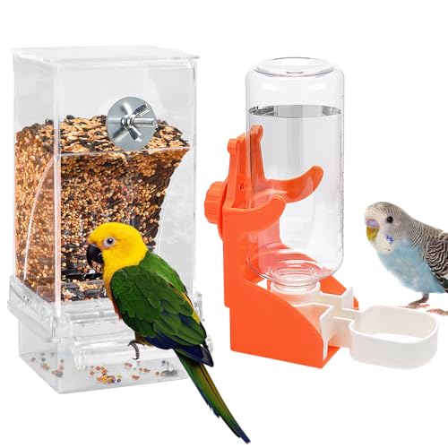 Automatischer Futterspender Vögel, Transparent Vogelfutterhaus mit Wasserspender, Futterspender Vögel Hängend, für Kleine, Mittelgroße Nymphensittiche, Sittiche von SUNOYA