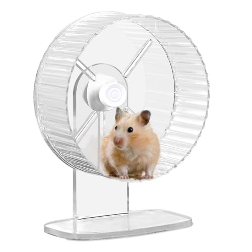 Hamsterrad: 21cm Leise Laufrad Hamster, Hamster Rad, Silent Wheel, Super Silent Hamster Übungsräder, Einstellbarer Stand Silent Hamster Rad für Hamster, Gerbils, Mäuse, Kleines Haustier (Transparent) von SUNOYA