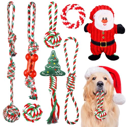 SUNOYA 8 Stück Weihnachten Hundespielzeug, Welpenspielzeug, Hundespielzeug Unzerstörbar, Hundespielzeug Kleine Hunde, Kauspielzeug Hund, Hundespielzeug Seil Baumwolle Reinigung der Zähne von SUNOYA