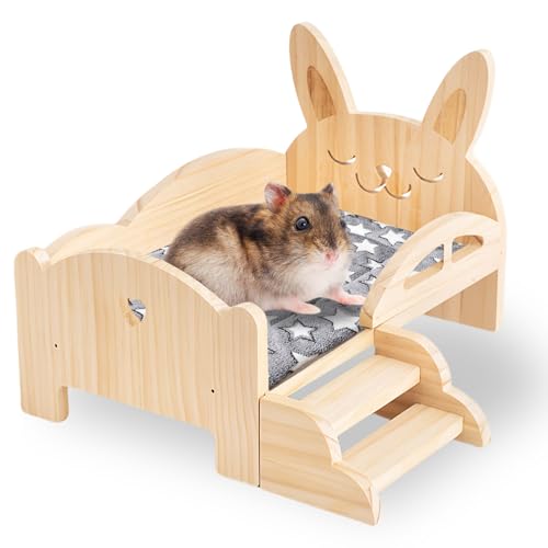 SUNOYA Meerschweinchenbett Aus Holz, Meerschweinchen Haus mit Treppe und Matte, Meerschweinchen Lebensraum, Abnehmbar, für Meerschweinchen, Zwergkaninchen, Chinchillas von SUNOYA