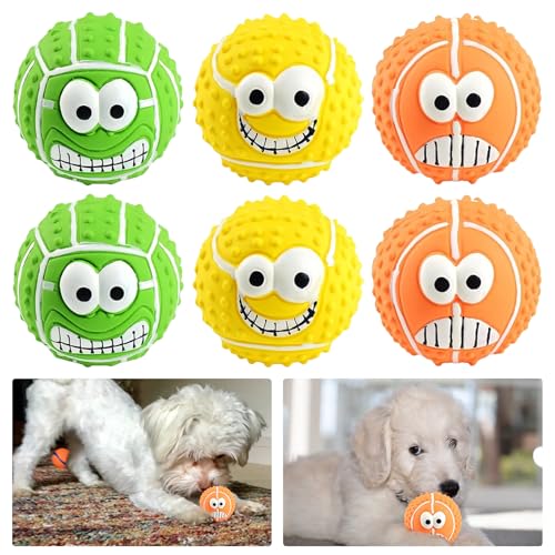 SUNOYA Quietschball Für Hunde, 6 Stück Hundeball Unzerstörbar, 8cm Hundespielzeug Ball, Dauerhaftes Quietschende Hundebälle, Weiches Latex Bouncy Fetch Bälle Für Kleine Hunde, Mittelgroße, Große von SUNOYA