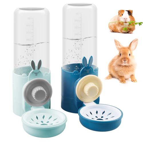 Trinkflasche Kaninchen Automatischer: Kaninchentränke 500ml, Wasserspender Kaninchen, Hasen Trinkflasche, Hängend Haustier Wasserspender für Meerschweinchen Chinchillas Igel (Blau + Grün, 500ml) von SUNOYA