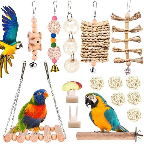 Vogelspielzeug, 15 Vogelspielzeug für Vögel, Set Vogelspielzeug, Vogel-Papageien-Spielzeug, Vogelspielzeug Papageienspielzeug, Vogel Spielzeug Glocke Holzleiter von SUNOYA