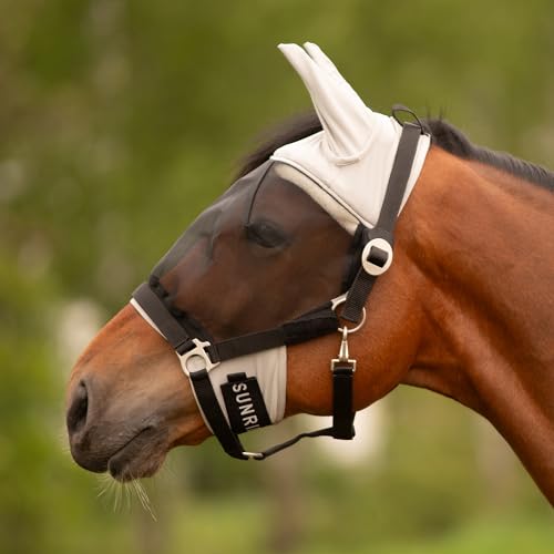 SUNRIDE Fliegenmaske mit Halfter Dubai - abnehmbar - mit Fellrand über den Augen - weiches, elastisches Material (Pony) von SUNRIDE
