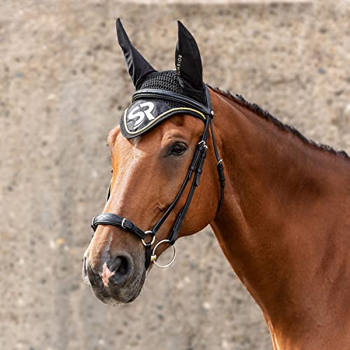 Sunride Fliegenhaube RD - dämpft Umgebungsgeräusche, schützt vor Insekten, pflegeleicht (Pony, schwarz/Gold) von SUNRIDE