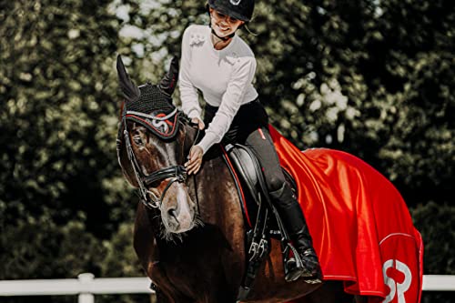 Sunride Fliegenhaube RD - dämpft Umgebungsgeräusche, schützt vor Insekten, pflegeleicht (Pony, schwarz/rot) von SUNRIDE