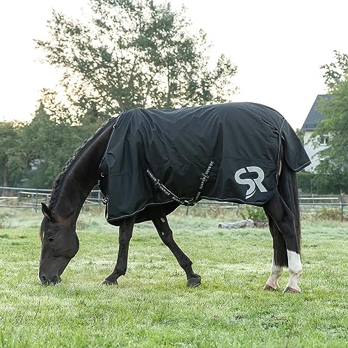 SUNRIDE Regendecke 50g für Pferde (Dublin) mit Unterdecken kombinierbar - für Extreme Wetterbedingungen - 600D (155cm, schwarz) von SUNRIDE