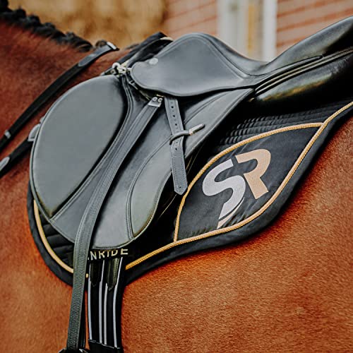 Sunride Springschabracke für Pferde - Mesh-Material als zusätzliche Belüftung gegen Hitzestau, pflegeleicht und formbeständig (Pony, schwarz/Gold) von SUNRIDE