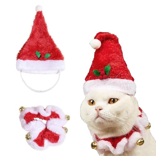 SUNTRADE Weihnachtskostüme für Katze, Weihnachtsmannmützen und Halsband mit Glöckchen für Haustiere, Katze, Welpen, Hund (L) von SUNTRADE