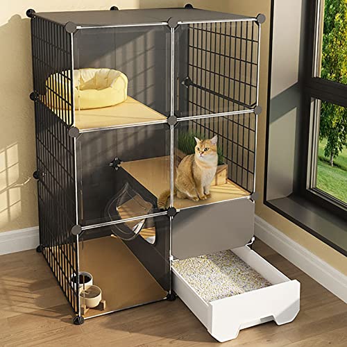 Katzenkäfig Laufstall Katzengehege Indoor Frettchenkäfig Hundeboxen Katzenhaus Katzenzucht Zerlegbar Nachrüstbar Mit Katzenhängematte Katzenbett Katzenleiter DIY Frettchen Laufstal von SUNXINMAN