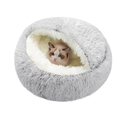 SUOXU Bedecktes Katzenbett Kleines Hundebett, Plüsch Donut Cuddler Nest Warmes weiches beruhigendes Hundekatzennest Welpenbett mit kuscheligem Schwamm rutschfester Boden für unter 7kg kleine Haustiere von SUOXU