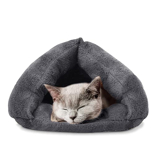 SUOXU Katzenbett, maschinenwaschbar, warmer Fleece-Schlafsack, für kleine Haustiere, Welpen, Kätzchen, Haustier, Schlaf, weicher Plüsch, beruhigendes Bett, Zelt, Dunkelgrau von SUOXU