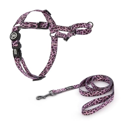 SUPER DOGGY Anti-Zug-Geschirr für Hunde - Easy Walk Geschirr mit Leine - Brusthalsband Für große, mittlere und kleine Hunde - Trainingsgeschirr, Verringert Erstickungsgefahr (Pink Leopard, M) von SUPER DOGGY