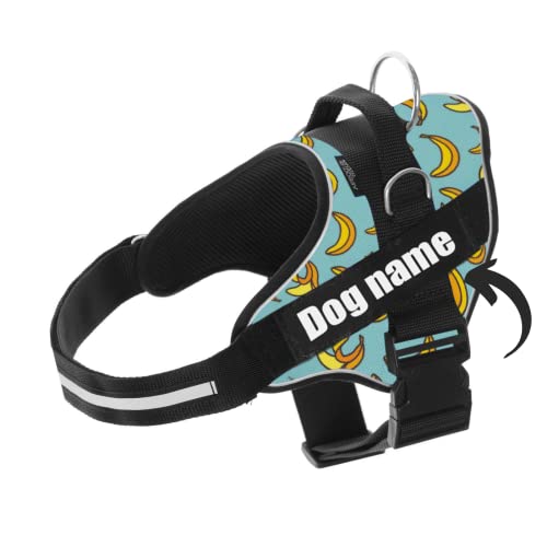 SUPER DOGGY Personalisiertes Hundegeschirr - Reflektierendes und sicheres Hundegeschirr - Brustgeschirr mit 2 Namensschildern - Geschirr für kleine, Mittlere und Große Hunde (Blue Banana, L 21-32KG) von SUPER DOGGY