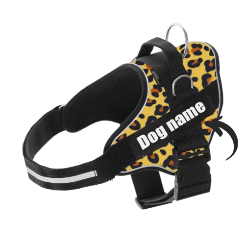 Personalisiertes Hundegeschirr - Reflektierendes und sicheres Hundegeschirr - Brustgeschirr mit 2 Namensschildern - Geschirr für kleine, Mittlere und Große Hunde (Leopard, XL 30-45KG) von SUPER DOGGY