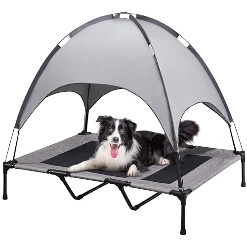 SUPERJARE XLarge Outdoor Hundebett, erhöhtes Haustierbett mit Baldachin, tragbar für Camping oder Strand, strapazierfähiges 1680D Oxford-Gewebe, extra Tragetasche – Heather Grey von SUPERJARE