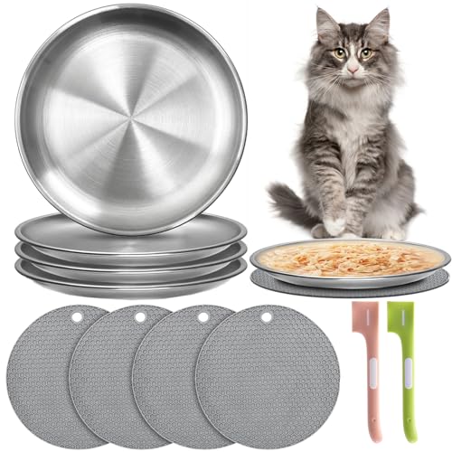 4-teiliges breites Schnurrhaar-freundliches Katzenschüssel-Set, 17 cm, Edelstahl-Katzennäpfe, flacher Futternapf, Nass- und Trockenfutter, um Ermüdung der Schnurrhaare zu verhindern (4 Stück - 20 cm) von SUPERPAWS