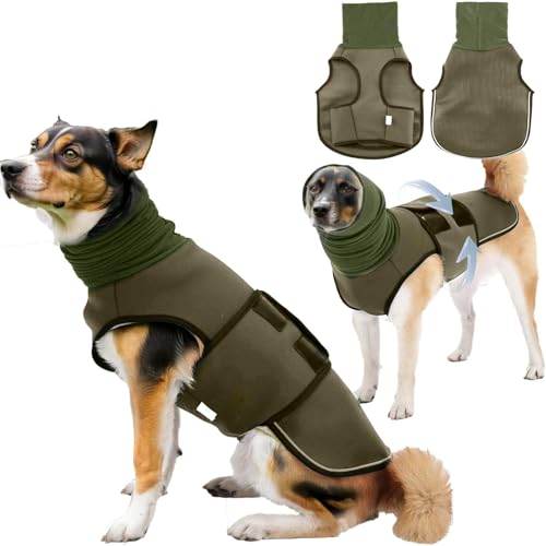 Hunde-Kapuzenpullover für Hunde, beruhigend, für Nacht, reflektierend, atmungsaktiv, verstellbare Hoodies zur Geräuschunterdrückung, Ohrenschutz (Armeegrün, Größe 3XL (Brustumfang: 69,8 - 89,9 cm), von SUPERPAWS