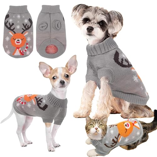 Hundepullover für den Winter, weich, dick, warm, für Welpen, Weihnachts-Rollkragen, Doppelstrickkragen, Größe S, M, L (Elchgrauer Pullover, Größe L) von SUPERPAWS