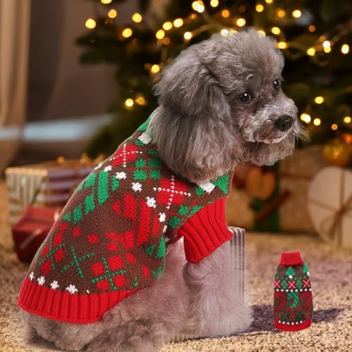 Hundepullover mit Mütze für den Winter, weich, dick, warm, Welpen-Hemd, Weihnachts-Rollkragenpullover für kleine, mittelgroße und große Hunde, Doppelstrickkragen, Welpenkleidung (Weihnachtsbaum, XXL) von SUPERPAWS