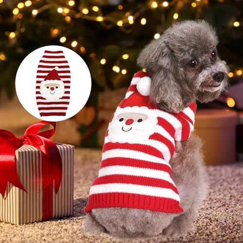 Hundepullover mit Mütze für den Winter, weich, dick, warm, Welpen-Hemd, Weihnachts-Rollkragenpullover für kleine, mittelgroße und große Hunde, Doppelstrickkragen, Welpenkleidung (Weihnachtsmann-Rot, von SUPERPAWS