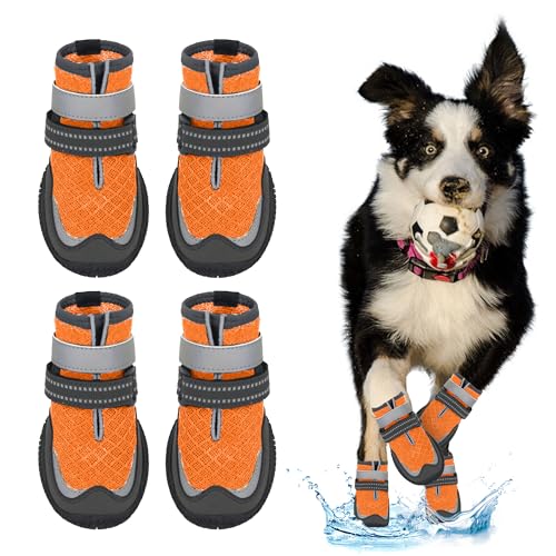 Hundeschuhe für große, kleine, mittelgroße Hunde – atmungsaktive Hundeschuhe für den Sommer, heißer Gehweg, wasserdichter Pfotenschutz für Spaziergänge im Freien (Orange-B, #5 (7,5 x 6 cm) (L x B) für von SUPERPAWS