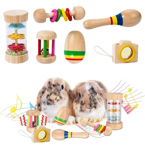 SUPERPAWS Hasenspielzeug aus Holz, sicheres Kaninchenspielzeug, bissfestes Meerschweinchen-Spielzeug für Chinchillas, Hamster, Kleintiere, zum Zähneknirschen drinnen und draußen, 6 Stück von SUPERPAWS