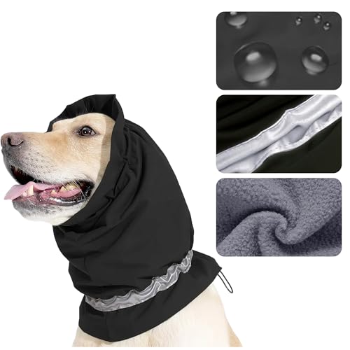 SUPERPAWS Hunde-Halstuch, schneefest, dicker Kopfwärmer für den Winter, verstellbar, ohne Klappen, Ohrenschutz für Hunde, mit reflektierendem Band, Schwarz, L (Halsumfang: 50 - 64 cm) von SUPERPAWS