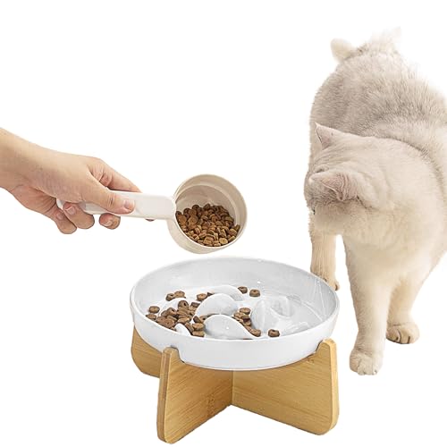 Slow Feeder Katzennapf mit Ständer, Keramik Langsam Fressen Katzennapf Fischpool Design Erhöhte Katzenfutterschale für Trocken- und Nassfutter Anti-Erbrechen Katzenpuzzle Feeder für gesunde Ernährung von SUPERPAWS