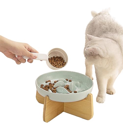 Slow Feeder Katzennapf mit Ständer, Keramik Langsam Fressen Katzennapf Fischpool Design Erhöhte Katzenfutterschale für Trocken- und Nassfutter Anti-Erbrechen Katzenpuzzle Feeder für gesunde Ernährung von SUPERPAWS