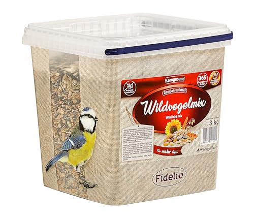 Fidelio Wildvogelfutter, Wildvogelmix, ganzjähriges Wildvogelfutter proteinreich / energiereich, hochwertiges Vogelfutter für Wildvögel, im Eimer, 3 kg von SUPTMAX