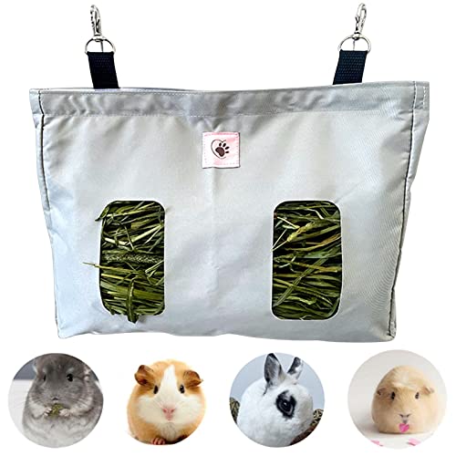 Heutasche, Futtertasche für Kaninchenheu, Futterstation für Meerschweinchen, Heutasche für Kaninchen, Meerschweinchen, Hamster/Chinchilla wesentliche Haustiere (2 Öffnungen) (Grau) von SUPTMAX