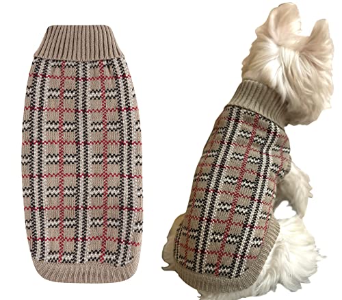 Nothers Hundepullover, britisches Büffelmuster, gestrickt, weihnachtlich, festlich, Rollkragenpullover für Hunde, Größe M, 35,6 cm Rückenlänge von SUPTMAX