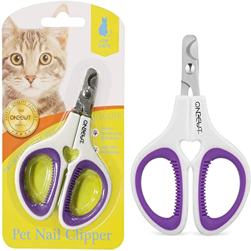 OneCut Krallenschere Katzen, Krallenschere für Hunde & Kaninchen mit Rutschfesten Griffen, Nagelknipser für Haustiere, Klauen Nagelknipser zum Trimmen am Katzen, Welpen, Kätzchen (Lila) von SUPTMAX