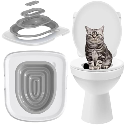 SUQ Katzen Toiletten Trainings Kit, Wiederverwendbar, Trainingssystem zum eingewöhnen Ihrer Katze an das WC, Universelles Katzen Toiletten Trainings System, Haustier Trainer mit Starker (Grau) von SUQ