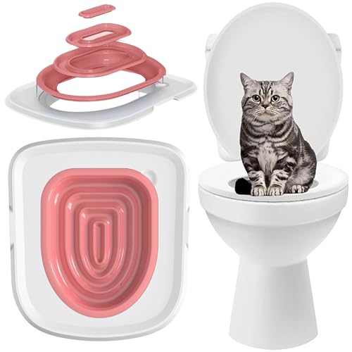 SUQ Katzen Toiletten Trainings Kit, Wiederverwendbar, Trainingssystem zum eingewöhnen Ihrer Katze an das WC, Universelles Katzen Toiletten Trainings System, Haustier Trainer mit Starker (Rosa) von SUQ